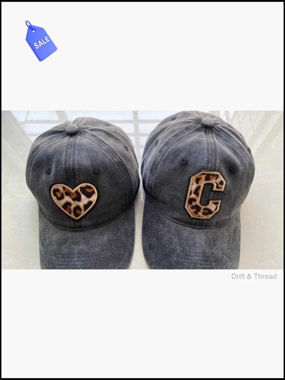 Washed Distressed Baseball Cap with Leopard Letter C - Vintage Cotton Trucker